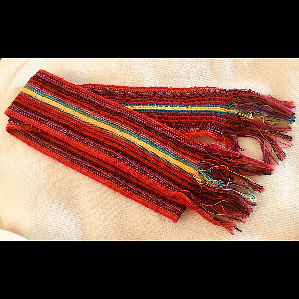Handwoven Red Multi-Stripe Women's Belt with Fringe — 70s Vintagz